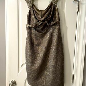 David Meister- gold tone cocktail dress
